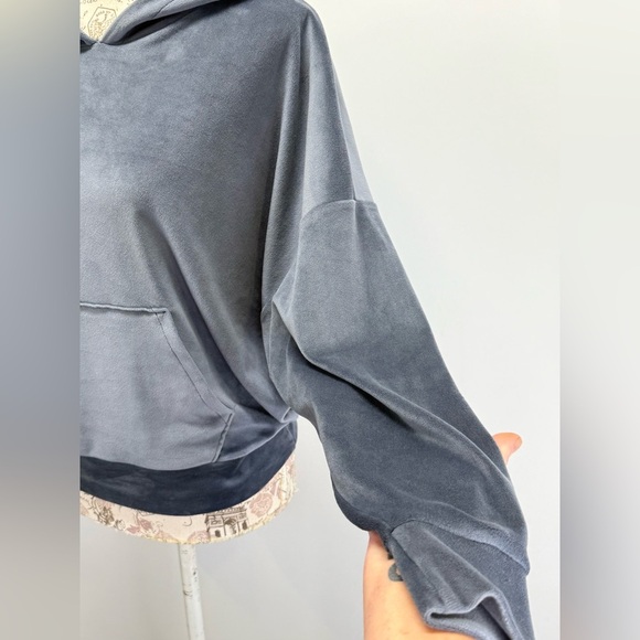 AMERICAN EAGLE OUTFITTERS Gray/blue soft velour hoodie sweatshirt size S - Picture 4 of 13